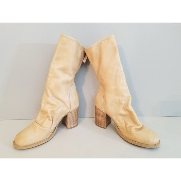 Free People Elle Block Heel Boots Natural Cane Tan Slouch Leather Size 38.5 - Picture 4 of 5